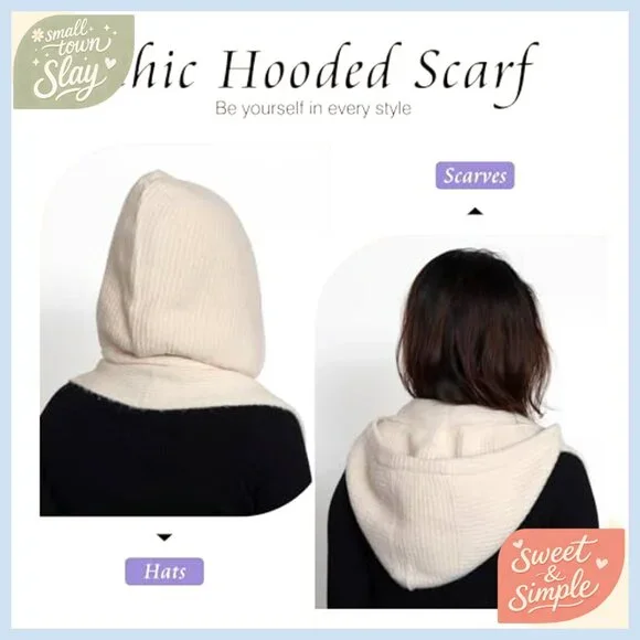 Wool Knitted Hooded Scarf Set One Size Winter Neck Warmer Hat - Picture 3 of 7